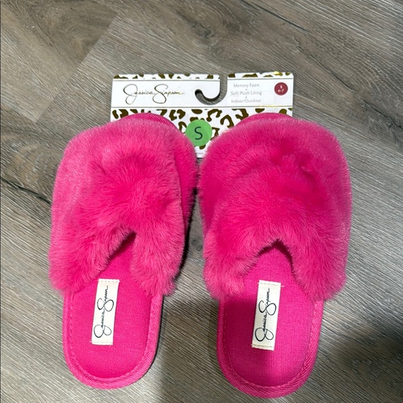 Jessica Simpson Shoes - Jessica Simpson Pink Plush Slippers Cozy Faux Fur